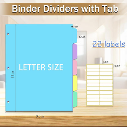 Cute 5 Tab Binder Dividers with Tabs, Write&Erase Plastic Dividers for 3 Ring Binder, Multicolor, Ring Binder Dividers with Tabs for School Office,6 Sets(30pcs)