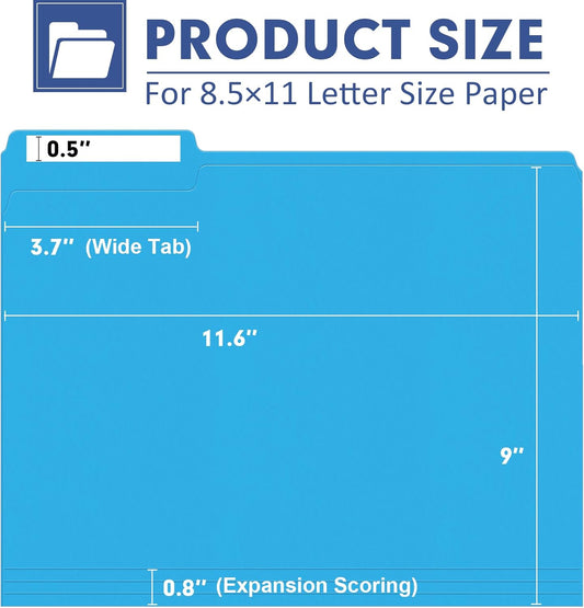 File Folder, PANDRI 270 Pack Colored File Folder, 1/3 Cut Tab, Letter Size, Assorted 12 Colors Filing Folder for Office School Business