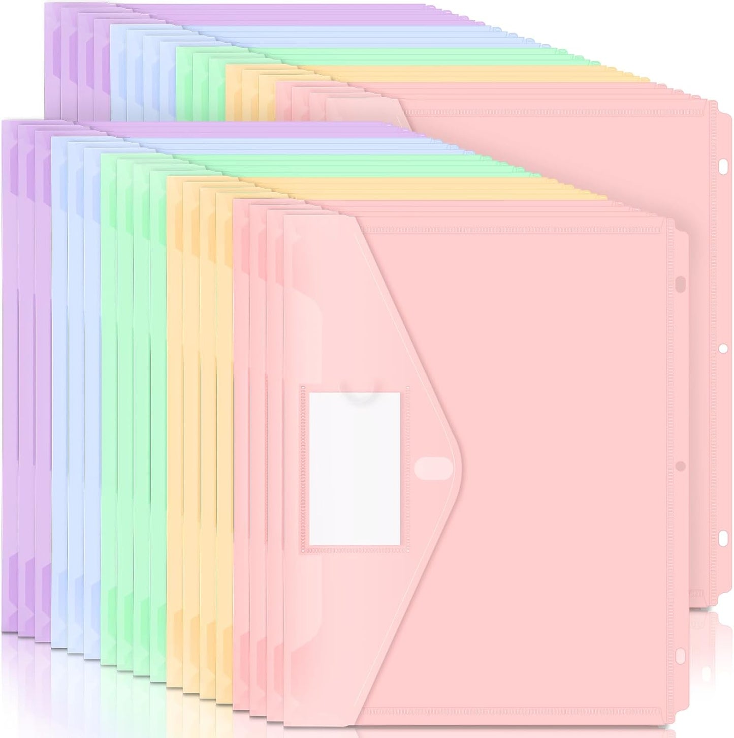 Forvencer Binder Pocket, 10 Pack Super Heavyweight Plastic Folders with Tight Closure, Binder Folders Side Loading, 3 Ring Binder Pocket, Binder Dividers with Pockets, Letter Size, Pastels Series
