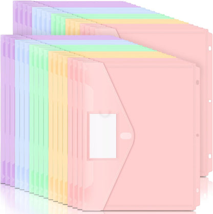 Forvencer Binder Pocket, 10 Pack Super Heavyweight Plastic Folders with Tight Closure, Binder Folders Side Loading, 3 Ring Binder Pocket, Binder Dividers with Pockets, Letter Size, Pastels Series
