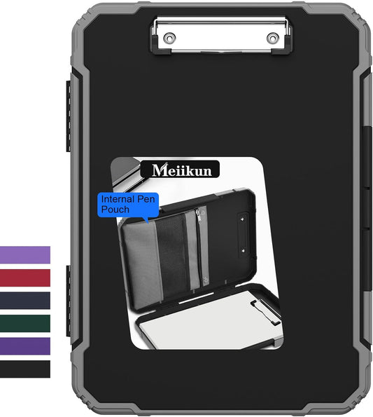 Meiikun Clipboard with Storage, Rugged Shockproof Protective, Internal Pen Pouch & Metal Clip, Heavy Duty Plastic Clip Boards 8.5x11, High Capacity Contractor Folder for School Office (Navy)
