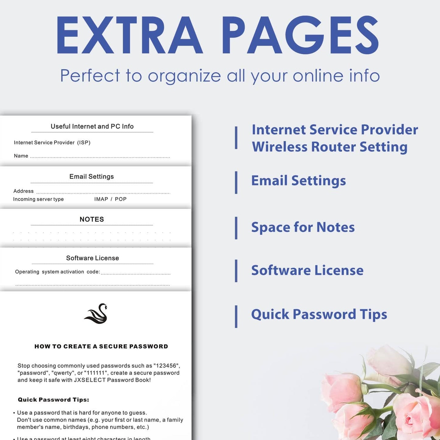 Elegant Password Book with Alphabetical Tabs - Hardcover Password Book for Internet Website Address Login - 5.2" x 7.6" Password Keeper and Organizer w/Notes Section & Back Pocket (Turquoise)