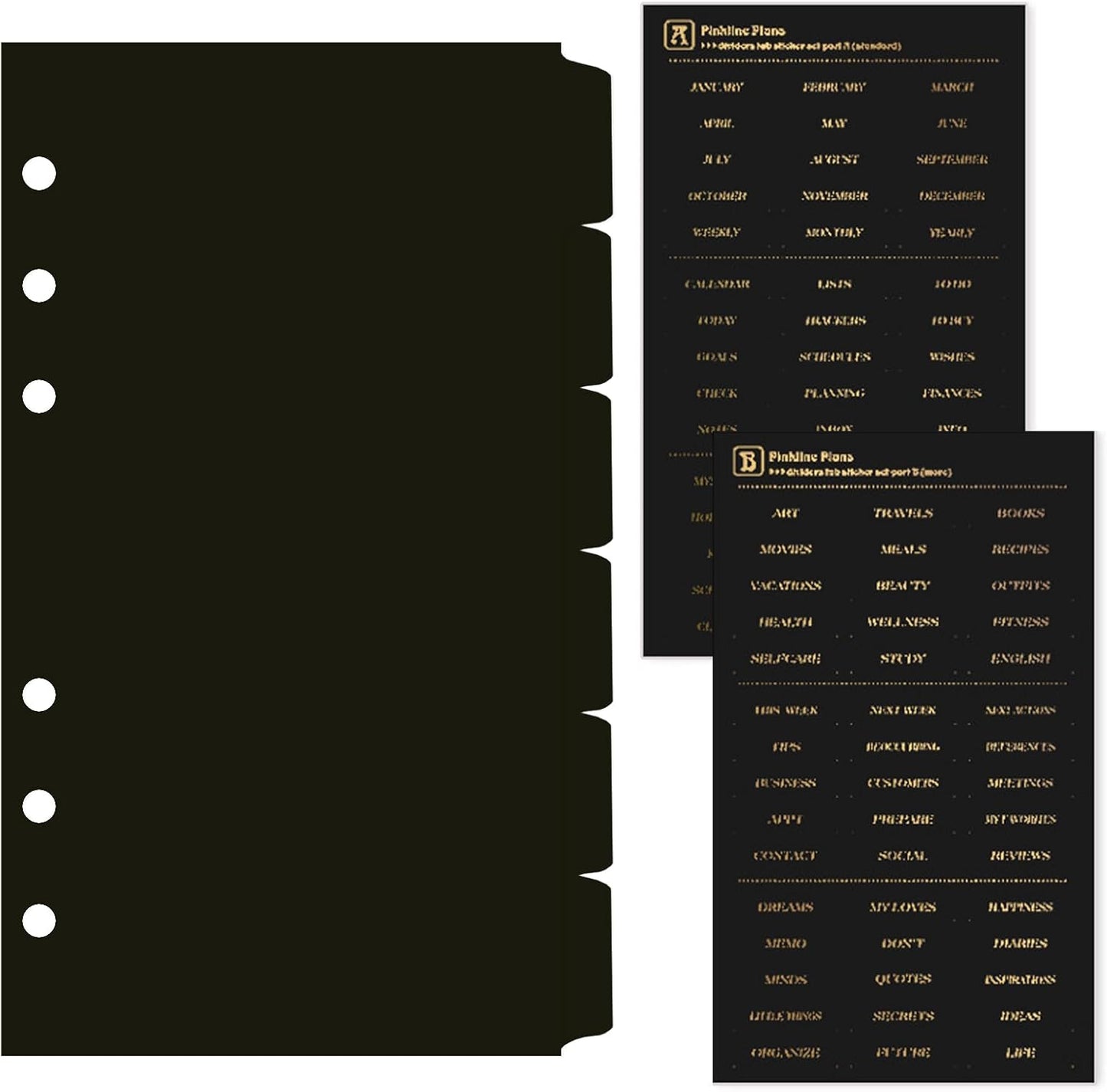 DY.2ten Black Binder Dividers for 6-Holes Ring Binder, 1/7 Cut Tabs, A5 Size, Sturdy Plastic Dividers with 7 Tabs for School Office Home, 2 Sets, 14 Dividers, 2 Tab Stickers.