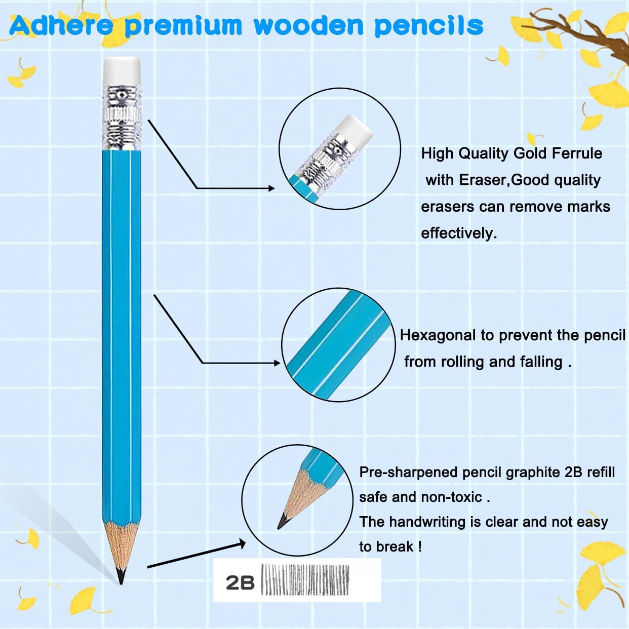 Adhere 25pcs Golf Pencils with Eraser Pre sharpened Hexagon half Wooden Pencils Graphite 2B for Golf Event Scoring,Classroom,Wedding,Company Meetings,Pew, Pocket (Nature)