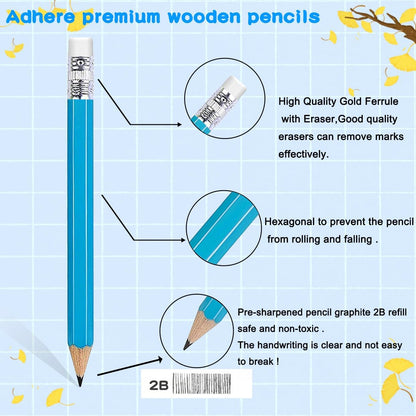 Adhere 25pcs Golf Pencils with Eraser Pre sharpened Hexagon half Wooden Pencils Graphite 2B for Golf Event Scoring,Classroom,Wedding,Company Meetings,Pew, Pocket (Nature)