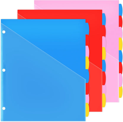 WOT I Durable 5-Tab Binder Dividers with Clear Pocket - 3 Sets, Reusable Plastic Dividers for 3 Ring Binder, 5 Vibrant Colors, Tear-Resistant, Total 15 Tabs (School & Office Supplies)