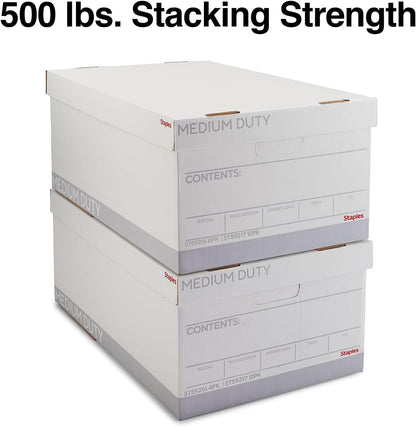 STAPLES Corrugated File Box Lift Off Lid, Letter/Legal Size, White/Black, 10/Pack