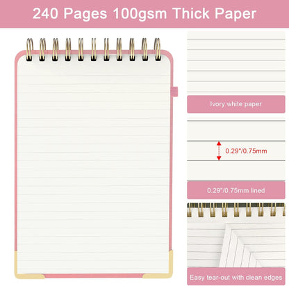 A5 Top Spiral Notebook, Large Leather Hardcover Top Bound Steno Pads, 240 Pages 100 gsm Thick Lined Paper Left Handed Notebook Journal for Work, School, Meeting Writing - Brown, 5.9" x 8.5"