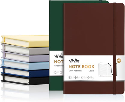 ViVin Lined Journal Notebooks for Work, 192 Pages, Medium 5.5 x 8.3 inch, College Ruled, A5 Hardcover Journaling Notebooks for Writing, 8 Pack Bulk,Black