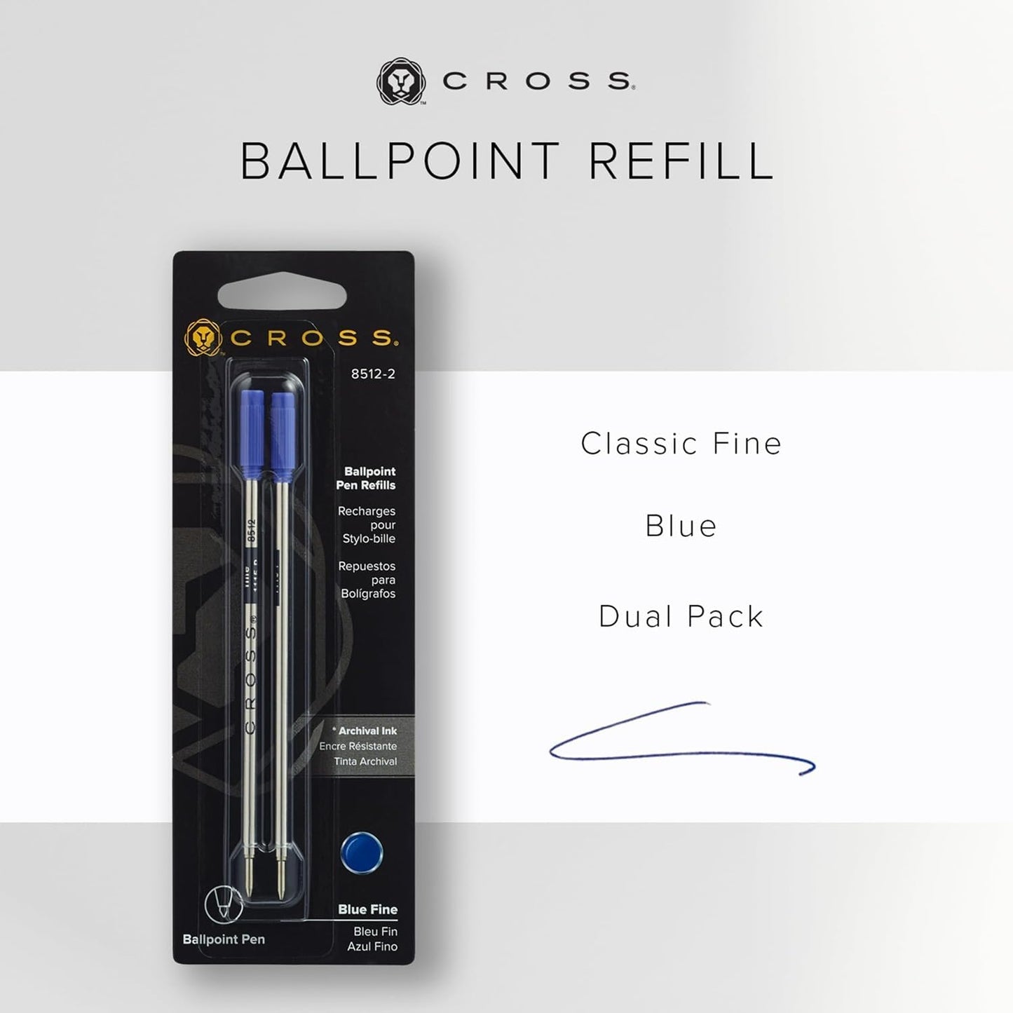 Cross Ballpoint Pen Refill - Blue - Fine - 2-Pack - Refill for Consistent Ink Flow - Quick-Drying &
