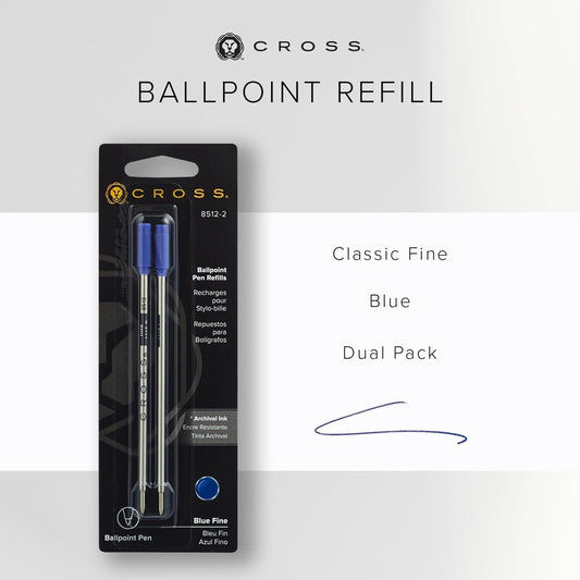 Cross Ballpoint Pen Refill - Blue - Fine - 2-Pack - Refill for Consistent Ink Flow - Quick-Drying &