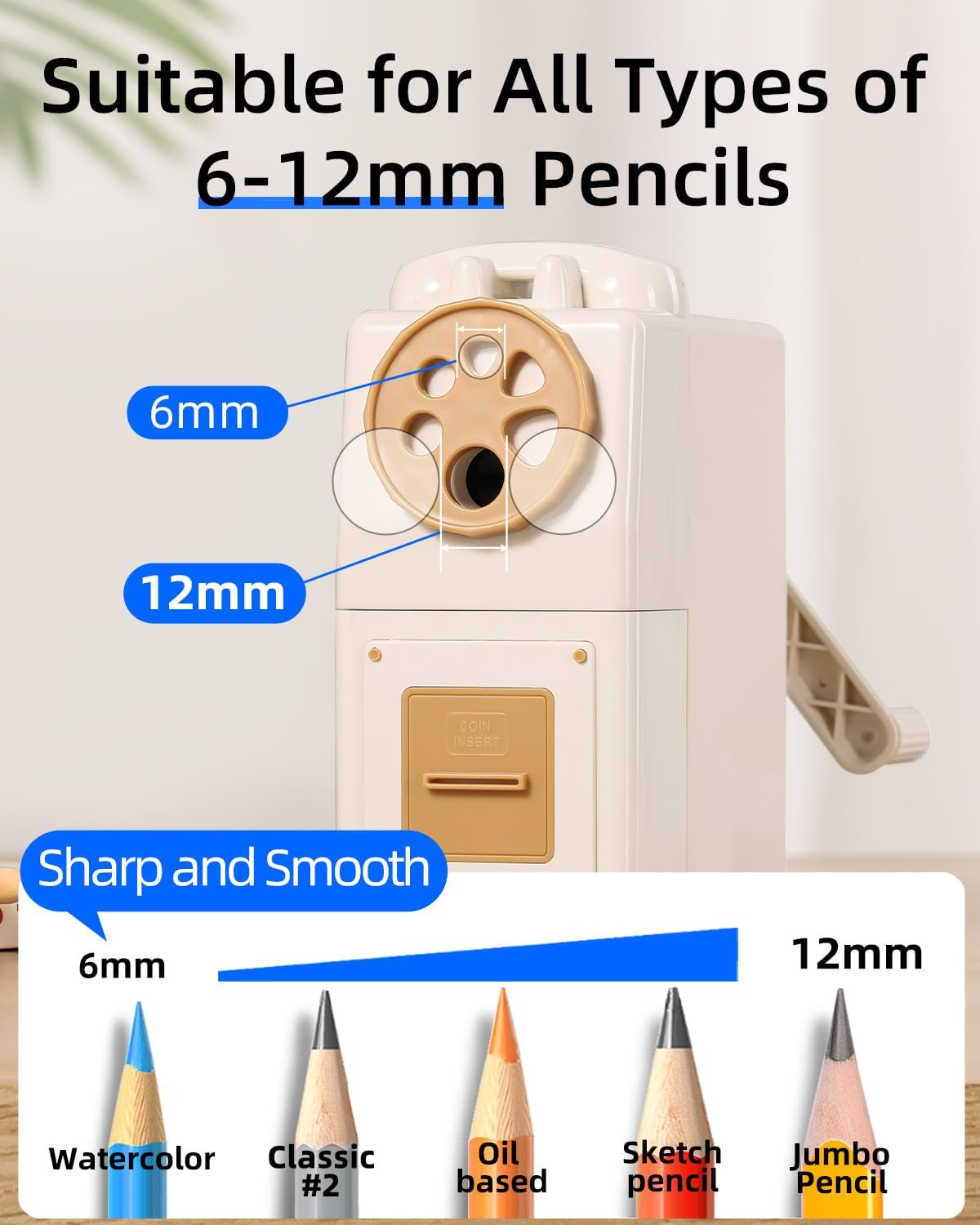 ZMOL Manual Hand Crank Pencil Sharpener - Heavy Duty Desktop Pencil Sharpener for Colored Pencils, Children's Classroom & Professional Use