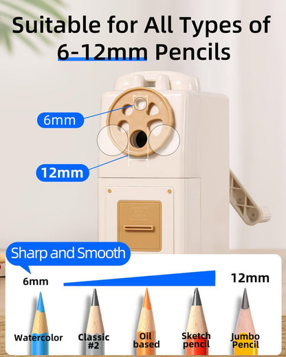 ZMOL Manual Hand Crank Pencil Sharpener - Heavy Duty Desktop Pencil Sharpener for Colored Pencils, Children's Classroom & Professional Use