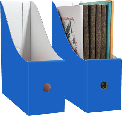 Limitliho 2 Pack Black Cardboard Magazine File Holder for Desktop, Book Bins for Classroom Library, Office or Home, Vertical Paper Boxes for Storage with Label(10.6" H x 10.2" L x 3.5" W in)
