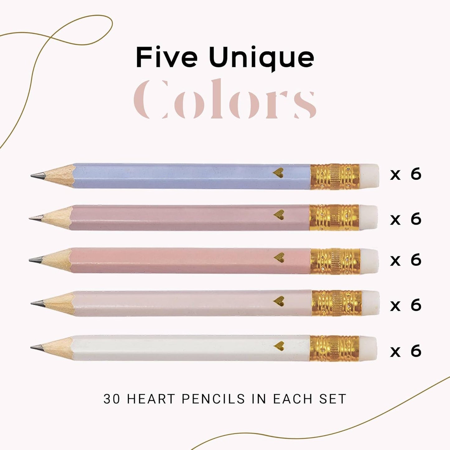 Markt Mini Pencils For Baby Shower Games Boy, Heart Pencils, Small Blue Pencil Set (Wood Pencil Set)