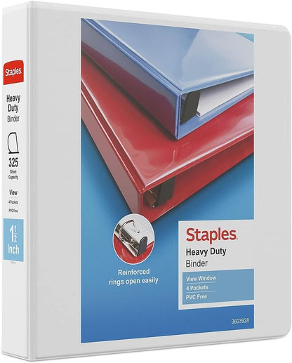 Staples Heavy-Duty 2-Inch D-Ring View Binder, Reinforced Spine, Holds Up to 450 Sheets, Gray, for Office & School