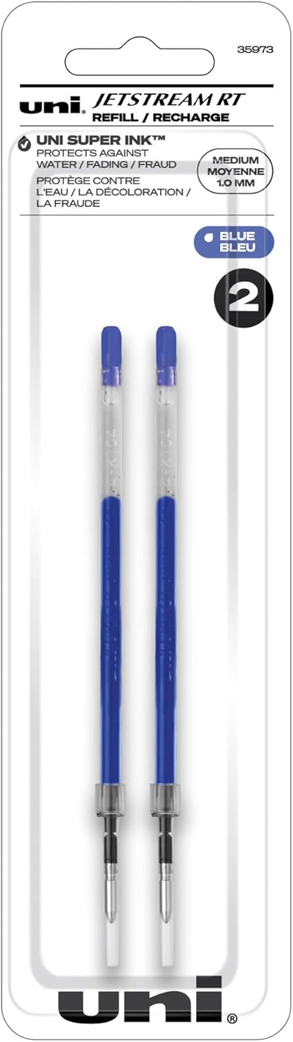 Uniball Jetstream RT Ballpoint Pen Refills, 1.0mm Medium Point, Blue Ink, 6 Refills
