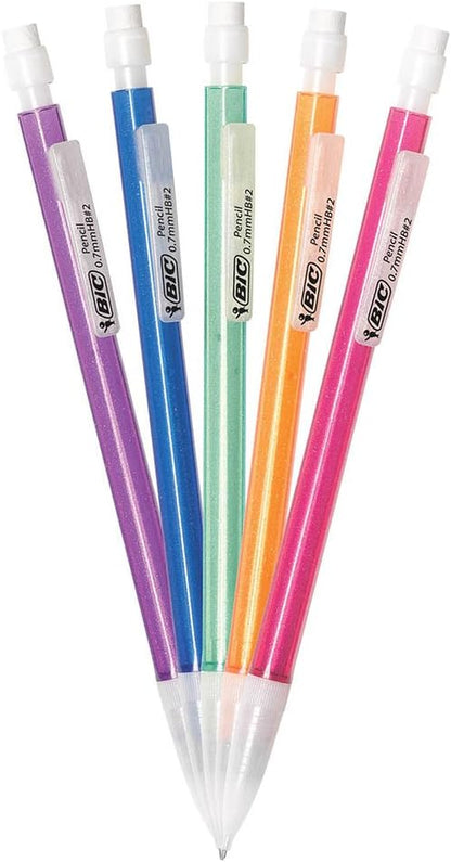 BIC Xtra-Sparkle Number 2 Mechanical Pencils With Erasers, Medium Point (0.7mm), 15-Count Pack, Cute Mechanical Pencils for Girls, Boys and Adults
