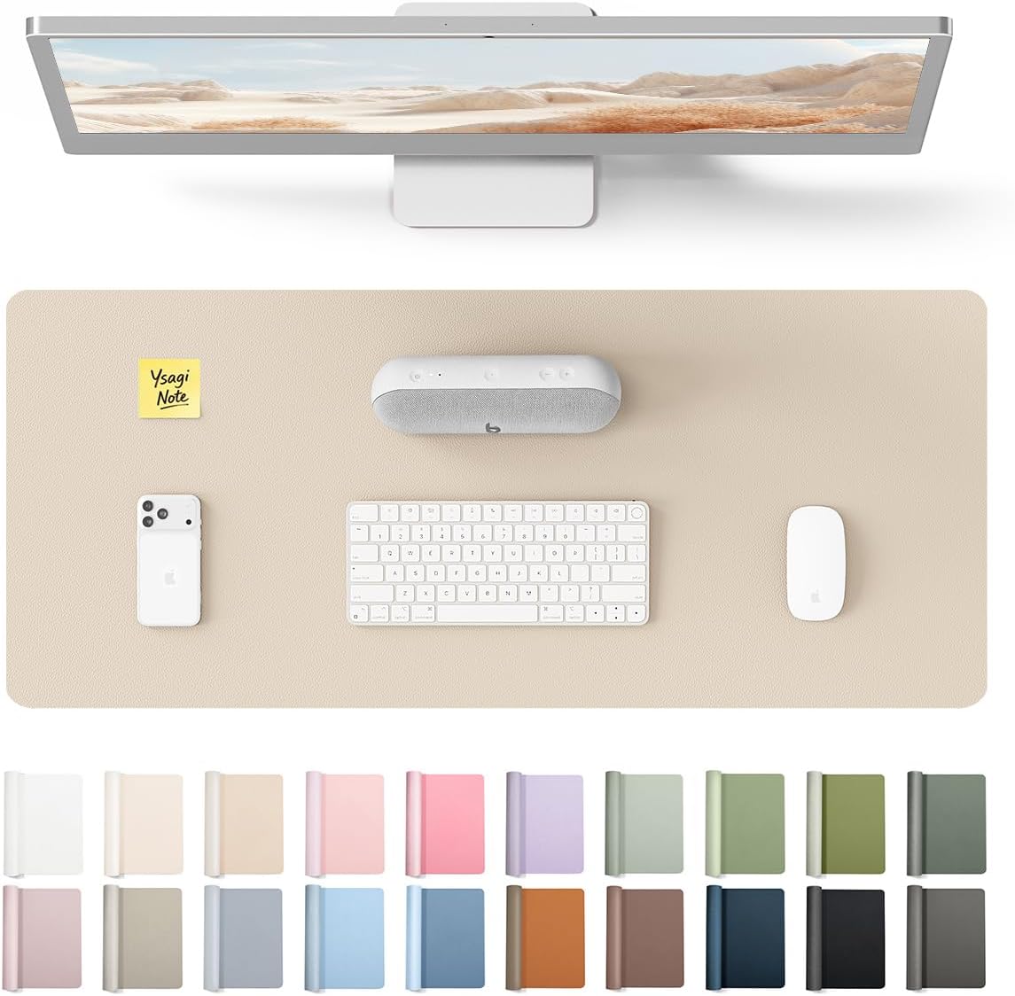YSAGi Leather Office Desk Pad Protector, Large Mouse Pad, Non-Slip, PU Leather, Laptop Desk Blotter, Waterproof Writing Pad for Office and Home, Black, 23.6" x 13.8" - Colors A