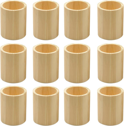Cregugua 12-Pack 4 Inch Round Wood Pen Holder Unfinished Wooden Pencil Holder for DIY Crafts (3x3x4 Inches)