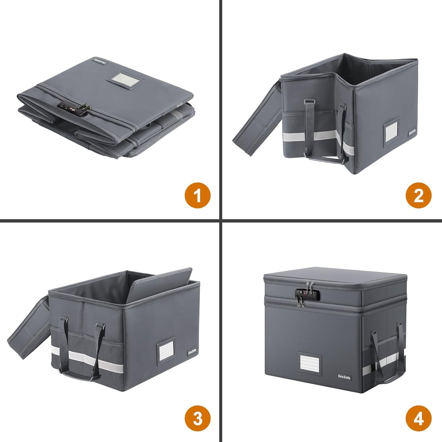 DocSafe File Box with Lock,Multi-Layer Fireproof Document Box Collapsible File Storage Organizer with Pockets/Handle,Large Portable Home Office Filing Safe for Hanging Letter/Legal Size Folders,Black