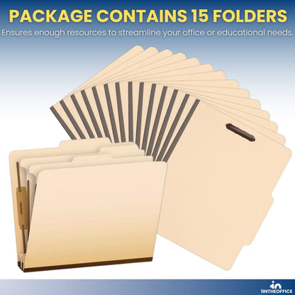 1InTheOffice Classification Folders, 2 Dividers, Letter Size, Manila, 6 Fasteners 15 Pack