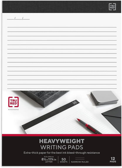 TRU RED Notepads, 8.5” x 11.75”, Narrow Ruled, Ivory, Perforated, 12‑Pack