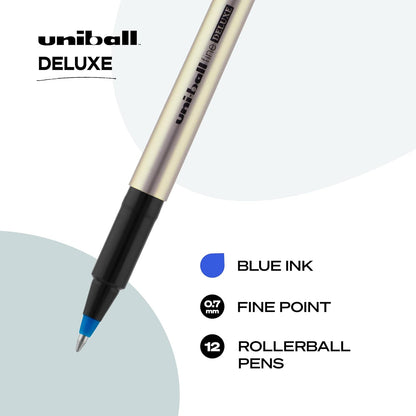 Uni-ball Deluxe Rollerball Pen, 12 Blue 0.7mm, Smooth Writing, Waterproof Ink, Fine Point, Office Supplies