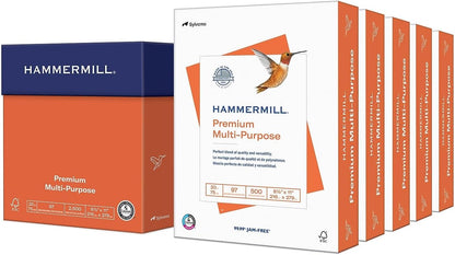Hammermill Printer Paper, Premium Multipurpose Paper 20 lb, 8.5 x 11-5 Ream (2,500 Sheets) - 97 Bright, Made in the USA, 105910C