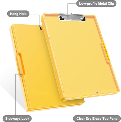 Piasoenc Clipboard with Storage, 8.5 x 11 Clip Boards with 2 Storage Case and A4 Paper Folder, Clear Dry Erase Top Panel, Heavy Duty Plastic, Folio & Side Opening, for Nurses, Teachers, Lawers,Black
