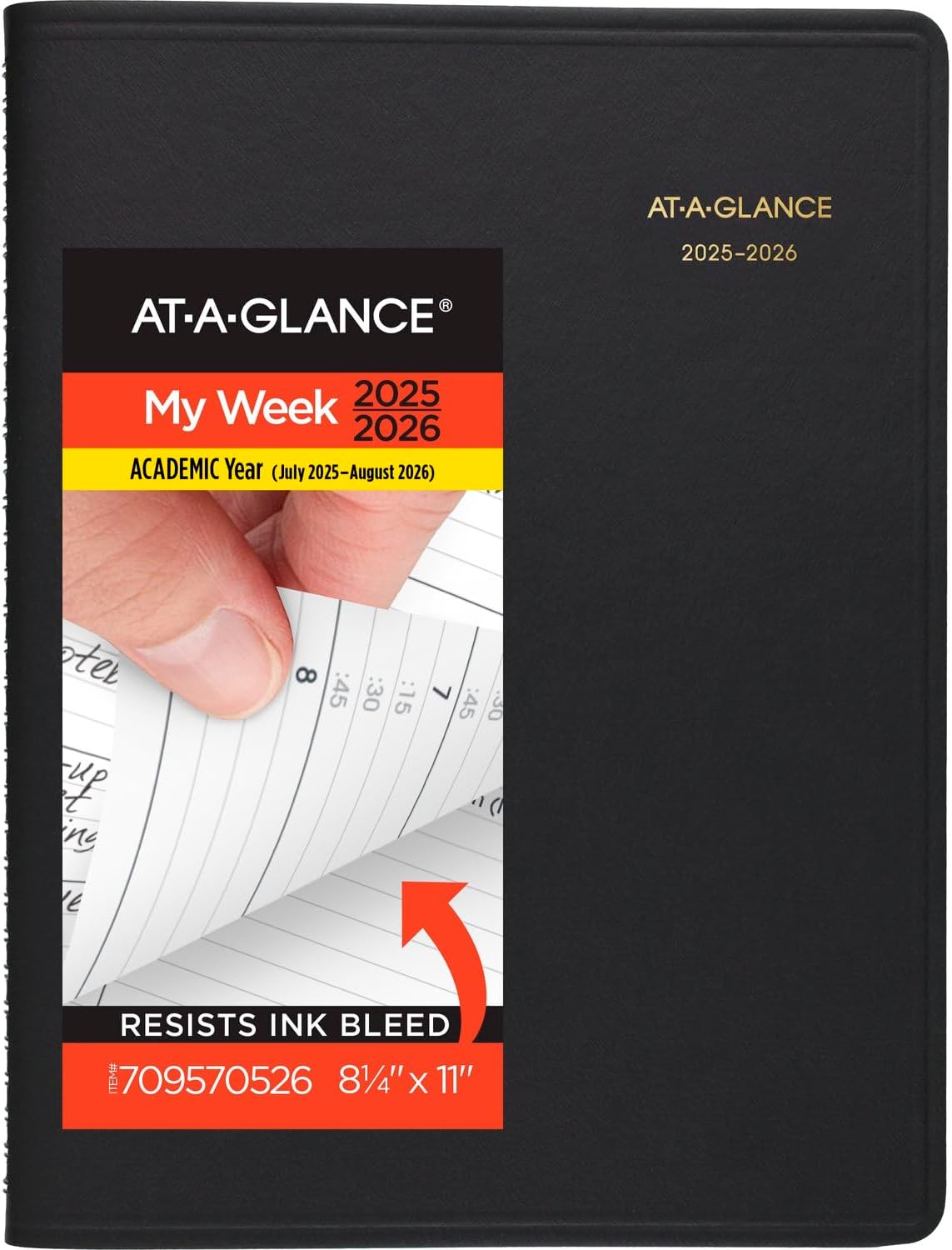 AT-A-GLANCE Planner 2026-2027 Weekly Academic 14-Month July-August, Quarter-Hourly Appointment Book, 8-1/4" x 11", Black (7095705)