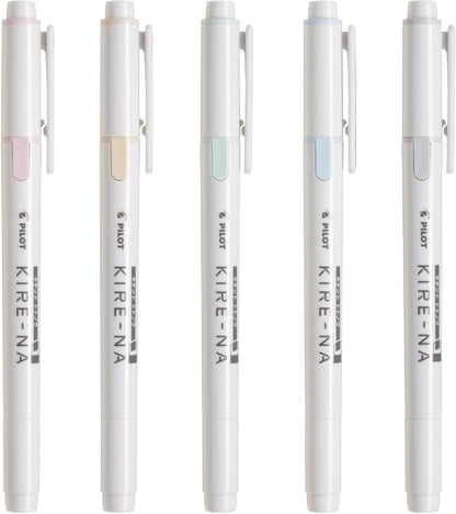 PILOT KIRE-NA Highlighter Set, Basic 5 Colors, Chisel and Fine Tip, Quick-Dry Pigment Ink, SKIW-1-5C1