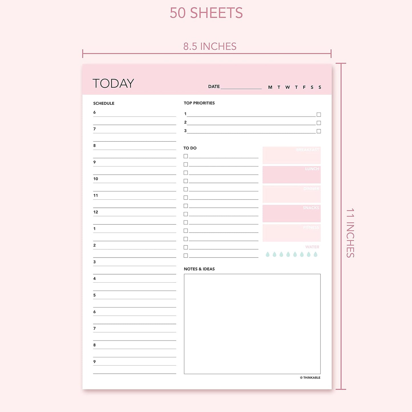 Daily Planner Notepad 2pk, 50 Sheets Tear Off, 8.5" x 11" To Do List Notebook with Hourly Schedule Task Planner