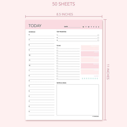 Daily Planner Notepad 2pk, 50 Sheets Tear Off, 8.5" x 11" To Do List Notebook with Hourly Schedule Task Planner