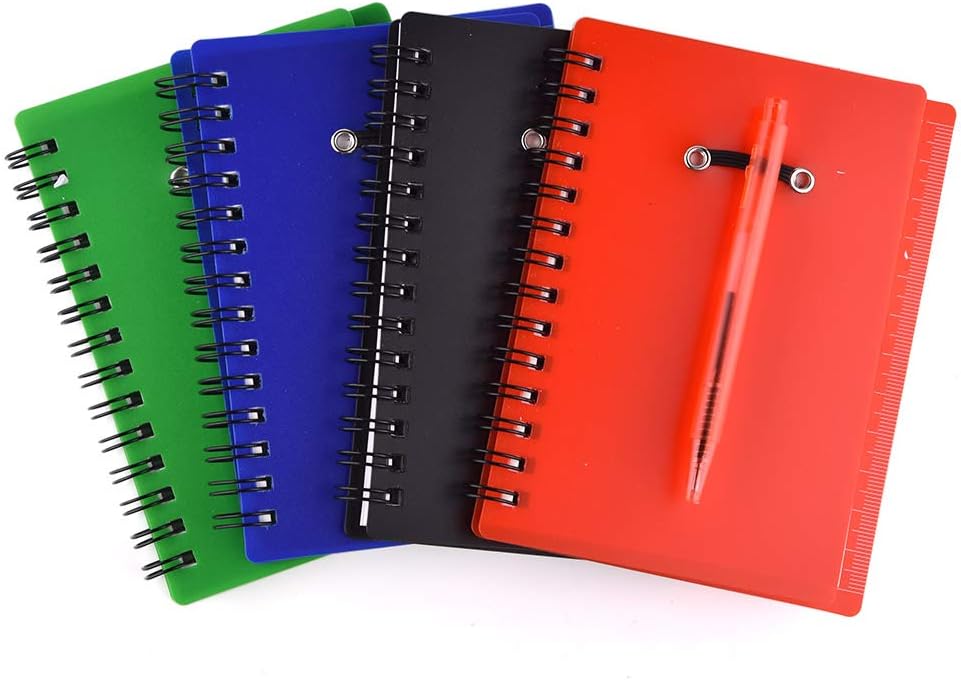 Coopay 4 Pieces Spiral Notebook Steno Pocket Notepad with Pen in Holder and Sticky Notes, Page Marker Index Tabs Flags Making Plans Writing Memos Office School Supplies (Yellow, Blue, Purple, Green)