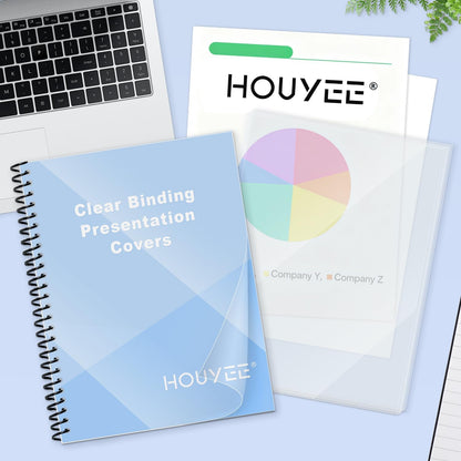 HOUYEE 100 Pack10 Mil Clear Binding Presentation Covers, PVC Report Cover Sheets for Binding, Square Corner, 8.5 x11 Inches, Letter Size