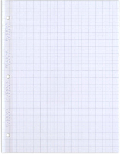 Five Star Loose Leaf Paper, Graph Ruled Insertable Notebook & Binder Filler Paper, 8-1/2" x 11", Reinforced T-Tabs, 75 Sheets (170180)