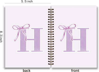 Blue Bow Journal Notebook for Girls,Initial H Journals Personalized Diary Gifts for Teen Girl Kids,Monogrammed Gifts for Women,Trendy Coquette Cute Hardcover Spiral Notebook 5.5 x 8.3 - Colors A