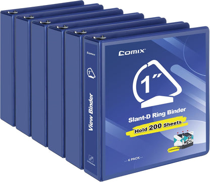 COMIX Sturdy 1 Inch Binders 3 Ring with Clear View Cover, 1" Slant-D Ring View Binder Holds 225 Sheets of US Letter Size Paper, 6 Pack (Green)