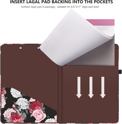 Hongri Clipboard Folio with Refillable Lined Notepad and Interior Storage Pocket for Students, Classroom, Office, Women, Man, Cute Custom Pattern, Size 12.8 x 9.2 in, Classic Flower