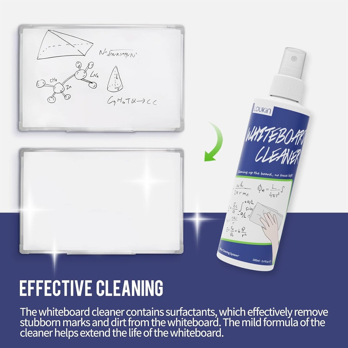 loukin Shag Dry Erase Eraser (3.4 Fl Oz Whiteboard Cleaner Included), Whiteboard Eraser with Suction Cup, Microfiber, Washable, for Classroom, Home and Office Use, Grey