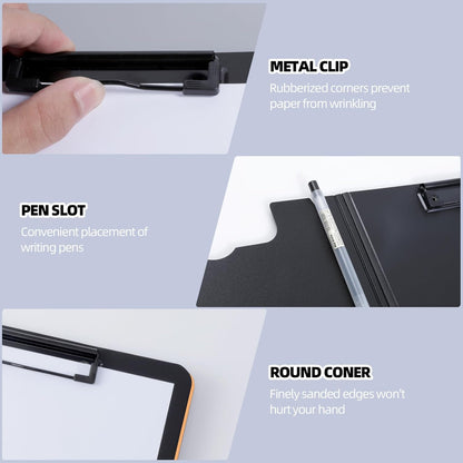 FRETONBA Clipboard Folder, A4 Foldable Clipboard with Horizontal and Vertical Double Metal Clips, 360 Degree Foldable Binder Clipboards with Pen Holder, File Cover Work Folder Clipboards, Green