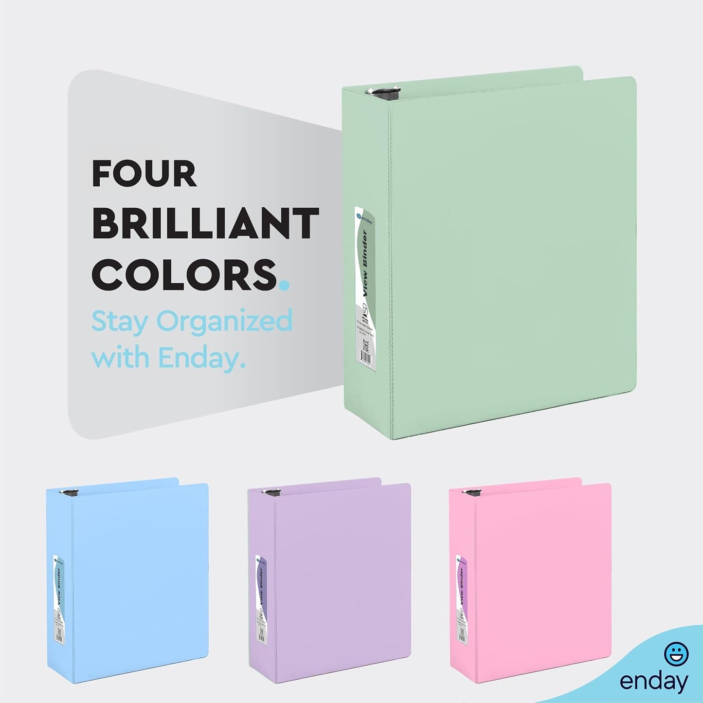 Enday 1.5 Inch Binder, Green - 1.5 Inch 3 Ring Binder, Round Ring Pastel with Clear View Cover for Letter Size 8.5 x 11'' Paper & 2 Inside Pockets, Ideal for School Supplies, Office, and Home