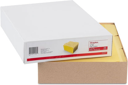 Staples Recycled File Folders, Legal Size, 1/3‑Cut Tabs, Manila, 30% Recycled Paper Stock, 100/Box