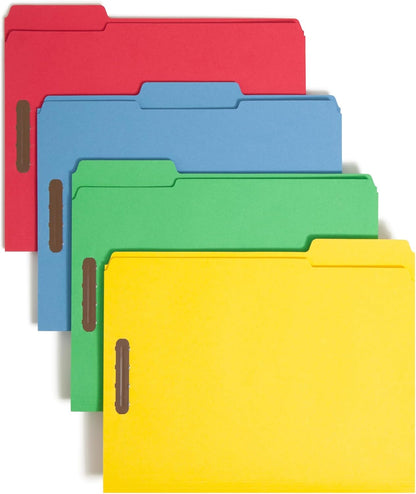 Smead Fastener File Folders, Reinforced 1/3-Cut Tabs, 2 Fasteners, Letter Size, Blue, 50 per Box (12040)