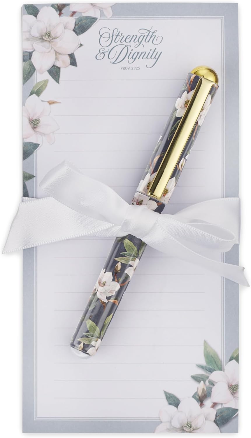 Christian Art Gifts Compact Magnetic Notepad & Medium Ballpoint Pen Set: Trust in the Lord Inspirational Scripture, Shopping Lists, Memos, Reminders, 70 Lined Easy Tear-off Sheets, Purple/Teal Floral
