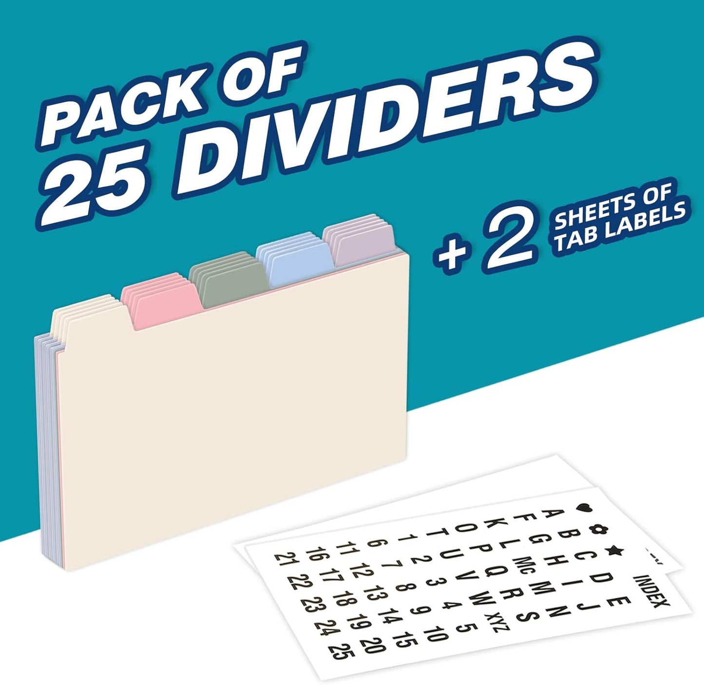 Chell 3x5 Plastic Index Card Dividers, Morandi Colors, Heavyweight Poly Index Card Guides A-Z, with Alphabetical/Blank Stickers, Pack of 25