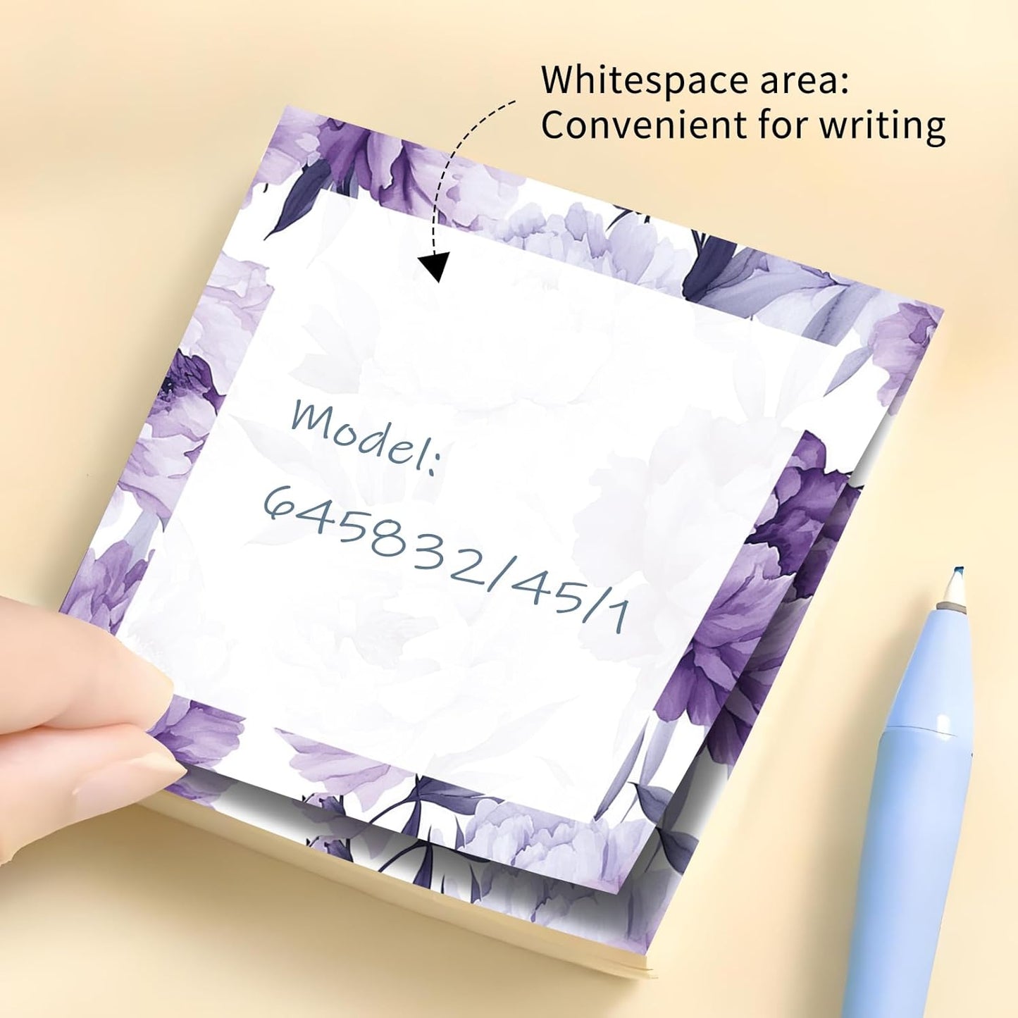 Sticky Notes 3x3 Inch, 2 Pads Cute Self-Stick Note Pads, Strong Adhesive Notepads for Office, Home, School, Organization and Reminders Watercolor Wildflowers