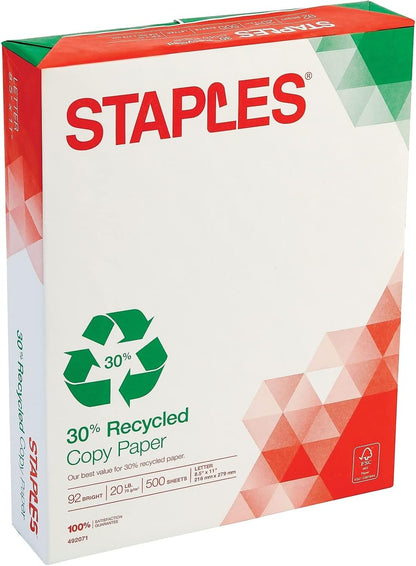 Staples 30% Recycled 11x17 Paper 20 lbs 92 Bright 500/Ream, For Office, School & Home