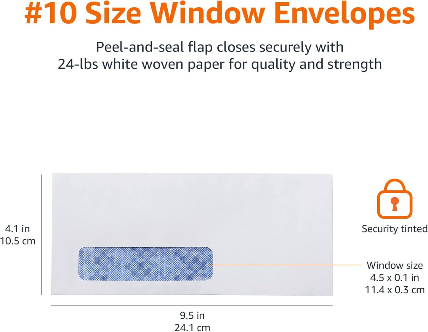 Amazon Basics #10 Security-Tinted Self-Seal Business Envelopes with Left Window for Invoices and Documents, White, 500-Pack